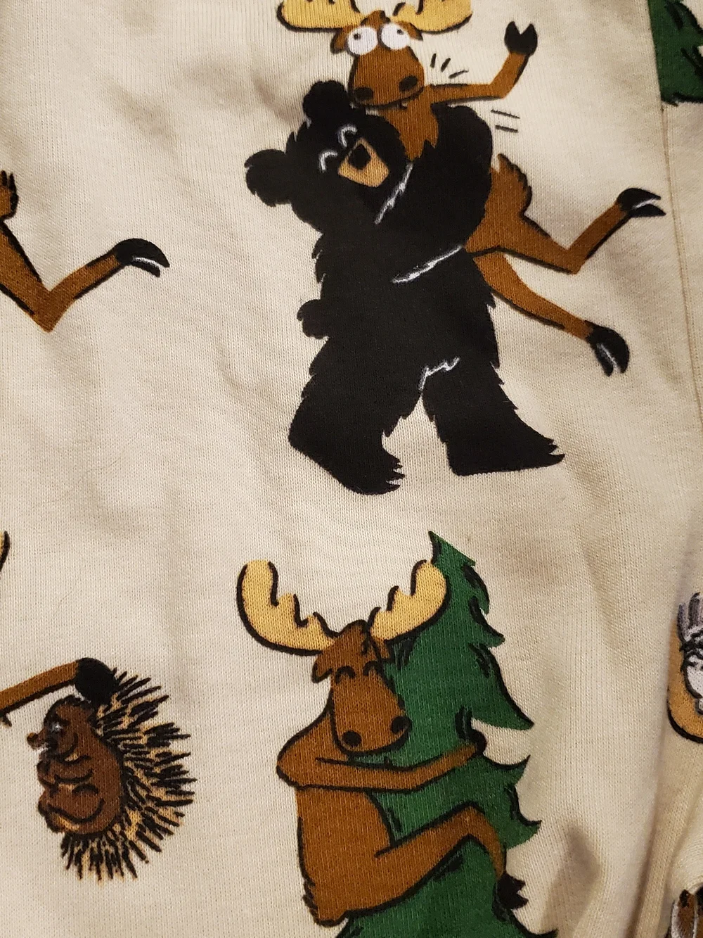 Lazy One Green Moose Graphic Kids Pajama Set with Cream Printed Pants